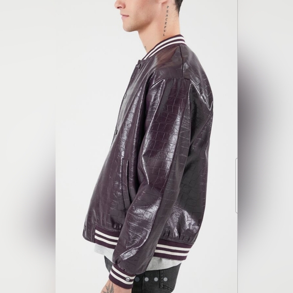 Brand New Faux Croc Varsity Bomber Jacket Retails $55+ SOLD OUT Online - Picture 3 of 5